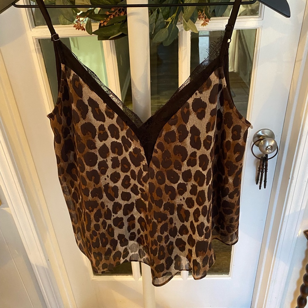 DO+BE Leopard Animal Print Cami Lace Trim S Oversized